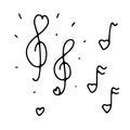 Doodle cute musical signs in the shape of a heart