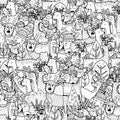 Doodle deers black and white seamless pattern. Funny winter reindeers coloring page