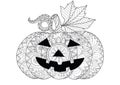 Doodle design of Halloween pumpkin for Halloween card invitations and adult coloring book pages for anti stress Royalty Free Stock Photo