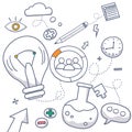 Doodle design style concept of creative idea, finding solution, brainstorming, creative thinking. Modern line style illustration Royalty Free Stock Photo