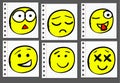 Doodle doodle smiles on notebook paper. VECTOR. Colored faces