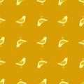 Doodle dove bird seamless pattern in hand drawn simple stylistic. Ocher background