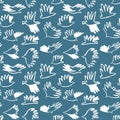 Doodle dove birds seamless pattern. Background with funny flyi