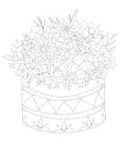 Doodle drawing cake and flowers. Isolated linart on a white background