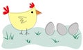 Doodle drawing, chicken doodle. Simple vector illustration of chicken with lines. Set of cute hens and chicks