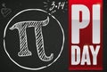 Doodle Drawing Over Blackboard and Ribbon for Pi Day Celebration, Vector Illustration