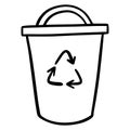 Doodle ecological trash can. Recycling garbage bin. Vector illustration on white background. Hand drawn. Royalty Free Stock Photo