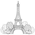 Doodle Eiffel tower. Hand Drawn vector sketch.