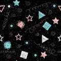 Doodle elements seamless background. Abstract childish blue, white and pink shapes Royalty Free Stock Photo