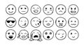 Doodle Emoji Face Sign Black Thin Line Icon Set. Vector