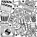 Doodle entertainment Cinema icons Vector Illustration