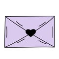 Doodle envelope with heart. Postal element.