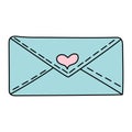 Doodle envelope with heart. Postal element.