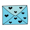 Doodle envelope with hearts. Postal element.