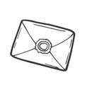 Doodle envelope with wax seal. Postal element. Mail icon. Vector illustration