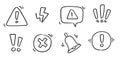 Doodle exclamation mark, alert danger sign set. Scribble hand drawn doodle exclamation triangle point, stop warning