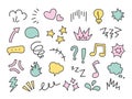 Doodle expression elements. Cartoon character emotion symbols, cute chibi expression masks hand drawn scribing doodle Royalty Free Stock Photo