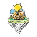 Doodle family lion animal in float island Royalty Free Stock Photo