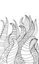 Doodle fantasy waves abstract plant coloring page for children and adults. Fantastic surreal ornamental leaves