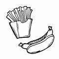 Doodle Fast Food Icons in vector. Chips and hotdog sketch