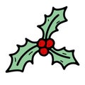 Doodle festive holly berry image. Christmas ilex