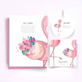 Doodle Flamingo Painting watercolor card in floral
