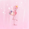 Doodle Flamingo Painting watercolor in floral