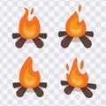 Doodle Flat Clipart Set of Burning Bonfires Campsite Element Collection Royalty Free Stock Photo