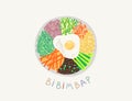 Doodle flat vector illustration of bibimbap - traditional food of South Korea