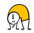 Doodle flexible stickman does an exercise, bends over and gets into a bridge pose. Vector illustration of yoga class. A funny Royalty Free Stock Photo