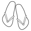 Doodle of flip-flops isolated on white background. Hand drawn vector illustration of beach shoes. Outline Black and White Flip Royalty Free Stock Photo