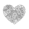 Doodle floral and leaves in heart shape background. Zentangle pattern design
