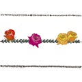 Doodle floral line with colorful roses. Flower design elements, floral border. Vector illustration. Royalty Free Stock Photo