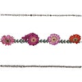 Doodle floral line with violet daisies flowers. Flower design elements, floral border. Vector illustration. Royalty Free Stock Photo