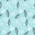 Doodle floral pattern with flowers and leaves