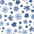 Doodle floral seamless pattern with blue pastel cute flowers. Repeat background. Royalty Free Stock Photo