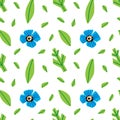 Doodle floral seamless pattern. Hand drawn cartoon leaves and flowers, abstract botanical background decorative spring summer Royalty Free Stock Photo