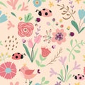 Doodle floral seamless pattern Spring summer background Hand drawn graphic template vector