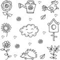 Doodle of flower bird set object Royalty Free Stock Photo