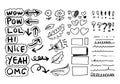 Doodle flower hand graffiti set, arrows, business, universal, hearts, frames, exclamation marks, question marks, underline and Royalty Free Stock Photo