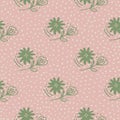 Doodle flower seamless pattern in line art style on dots background. Abstract floral wallpaper Royalty Free Stock Photo