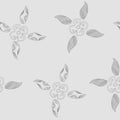 Doodle flowers and leaves with patterns. Seamless black pattern on a grey background. Royalty Free Stock Photo