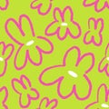 Doodle flowers pattern design. Cute floral print, abstract endless repeating background. Bright summer texture in naive