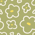 Doodle flowers, seamless pattern, endless texture. Repeating floral print in naive kids style. Natural spring background