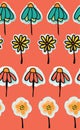 Doodle flowers seamless pattern on a peach orange background. Pe Royalty Free Stock Photo