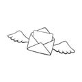 Doodle of flying opened envelope with wings