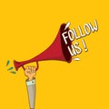 Doodle Follow us vector banner. comic Follow image