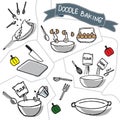 Set of cooking step illustration on white background. scene of cooking. set of cooking tutorial. hand drawn vector. pouring eggg,