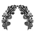 Doodle arch. Abstract frame of black doodle floral elements with flowers, branches and leaves isolated on white background. Royalty Free Stock Photo