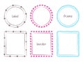 Doodle frames, border Set. Hand drawn paint brush scribble line strokes, blue marine, pink tones color. Circle wreath Royalty Free Stock Photo